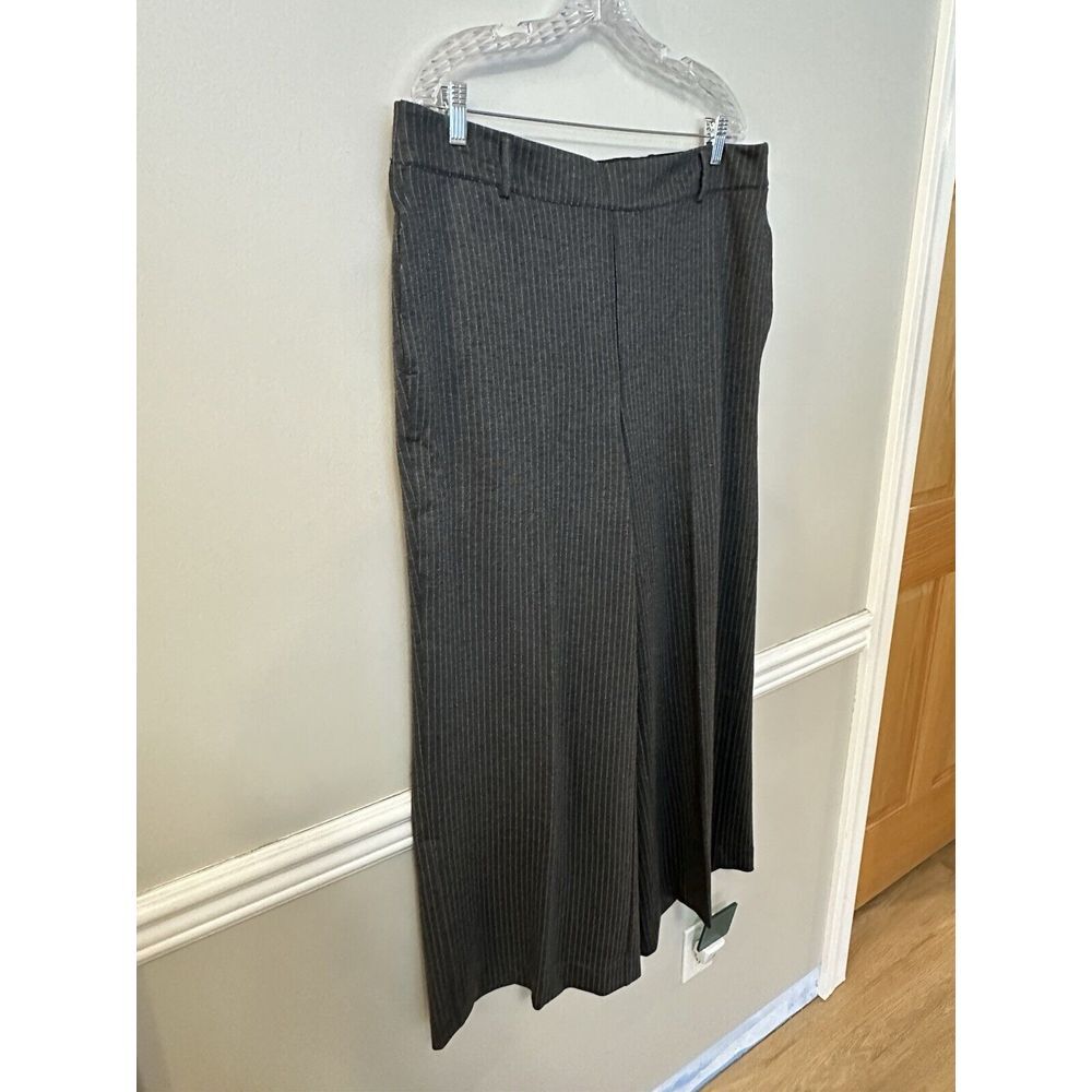 Jones & Co Stretch Wide Leg Womens Pants 1X‎  Striped Grey  Pockets High Rise - Picture 2 of 11